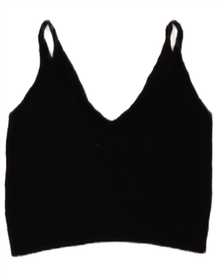 Zara Womens Knit Sleeveless Crop Top UK 12 Medium Black Cotton