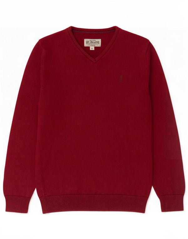 Marlboro Classics Boys Graphic V-Neck Jumper Sweater 11-12 Years Burgundy