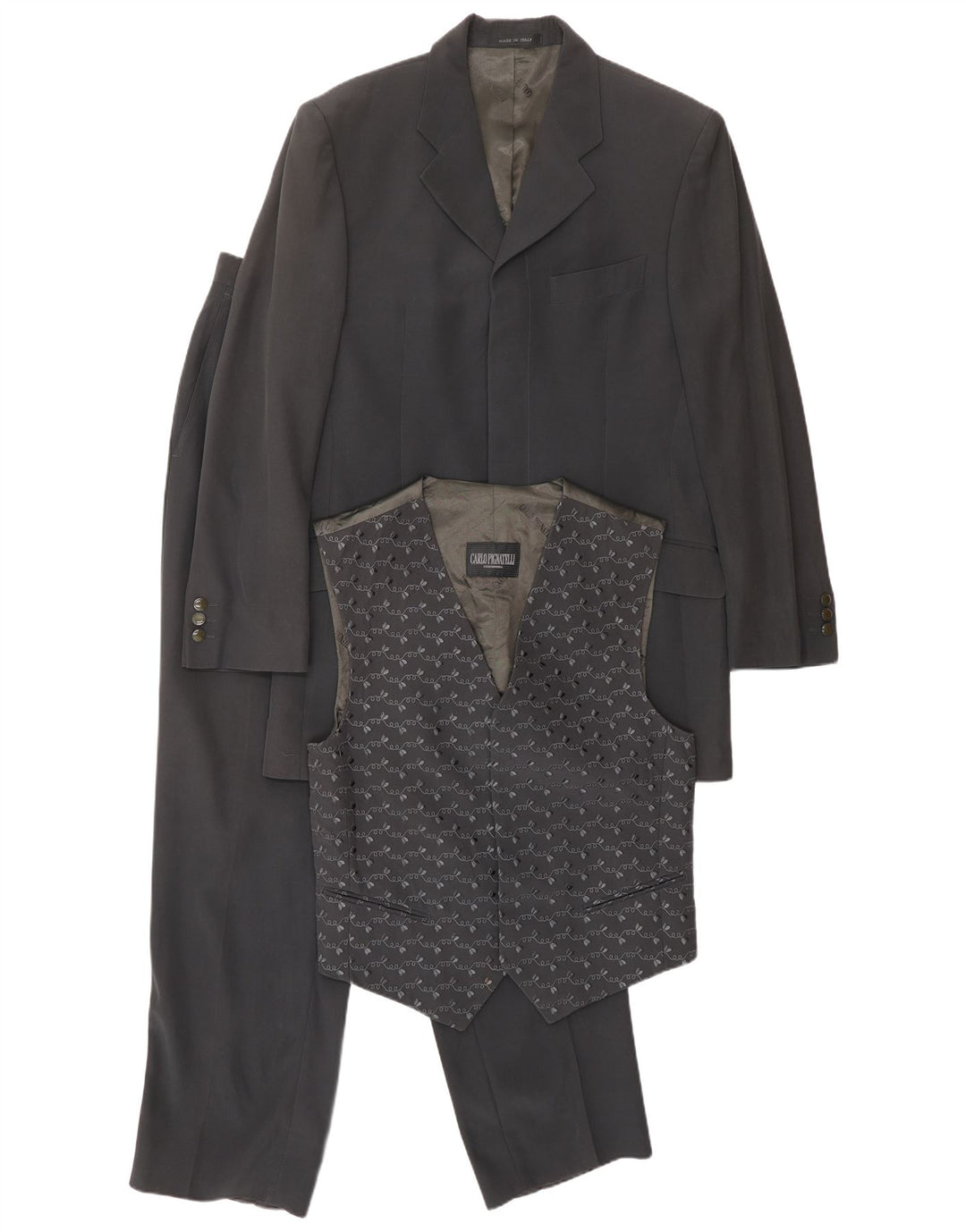CARLO PIGNATELLI Mens 3 Piece Suit IT 48 Medium W28 L30 Grey Acetate
