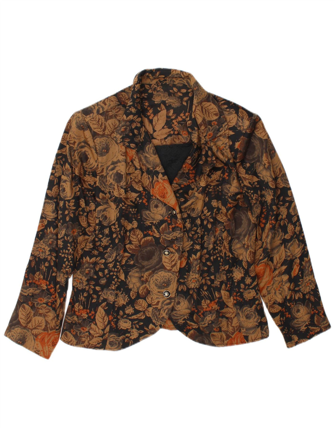 Vintage Womens 3 Button Blazer Jacket UK 38 Medium Brown Floral