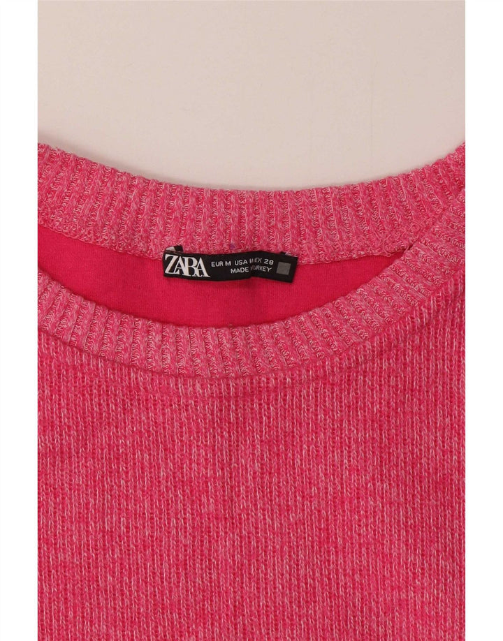 Zara Womens Crop Top Long Sleeve UK 14 Medium Pink