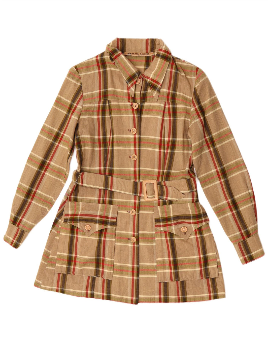 Daniel Hechter Womens Longline Shirt Blouse UK 10 Small Brown Check