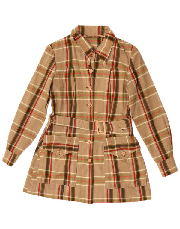 Daniel Hechter Womens Longline Shirt Blouse UK 10 Small Brown Check