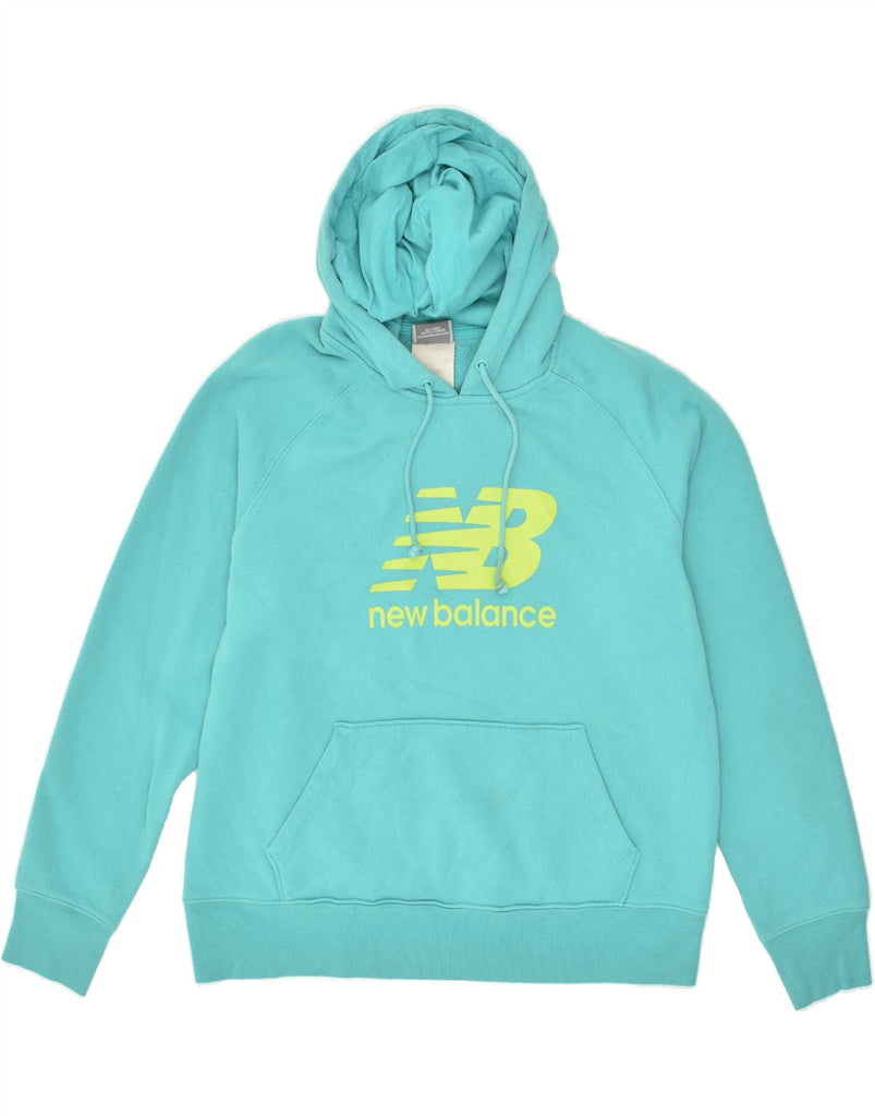 NEW BALANCE Womens Graphic Hoodie Jumper UK 18 XL Turquoise Cotton | Vintage New Balance | Thrift | Second-Hand New Balance | Used Clothing | Messina Hembry 