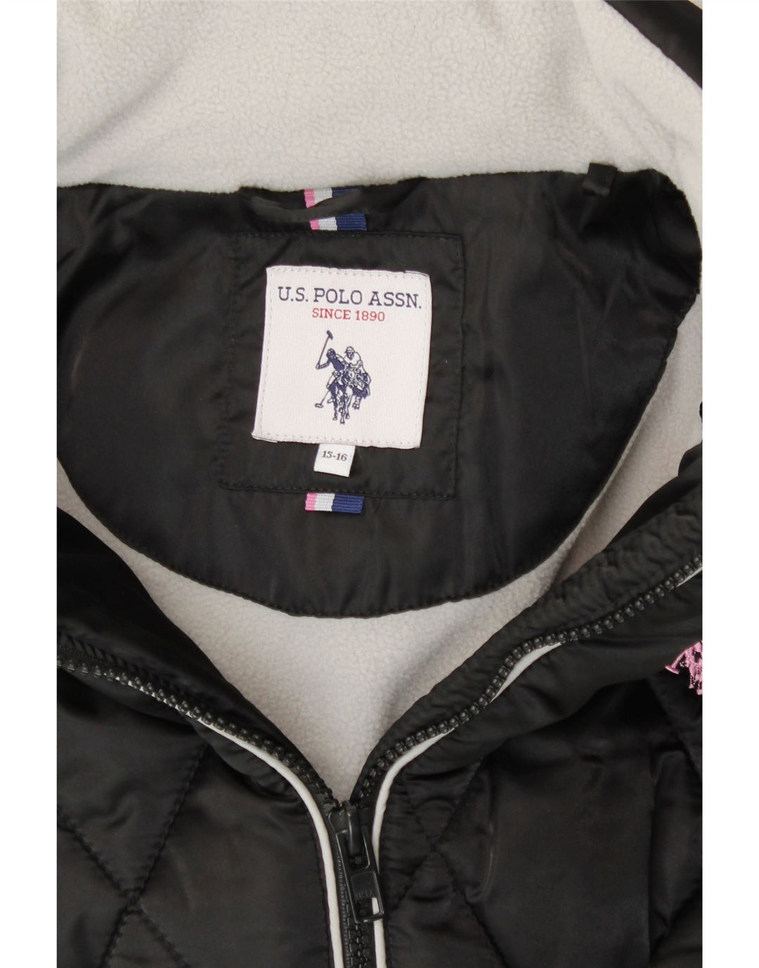 U.S. Polo Assn. Girls Hooded Padded Jacket 15-16 Years Black Polyester