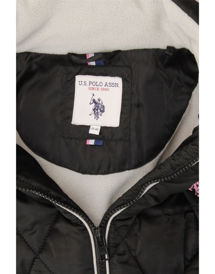 U.S. Polo Assn. Girls Hooded Padded Jacket 15-16 Years Black Polyester