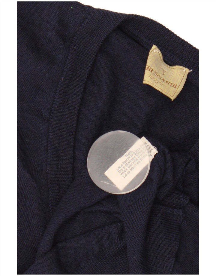 Trussardi Mens Vest Tank Top Large Navy Blue Merino Wool
