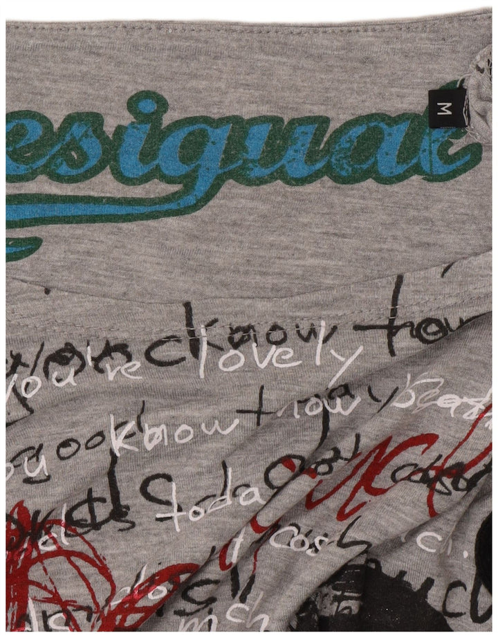 Desigual Womens Graphic T-Shirt Top UK 14 Medium Grey