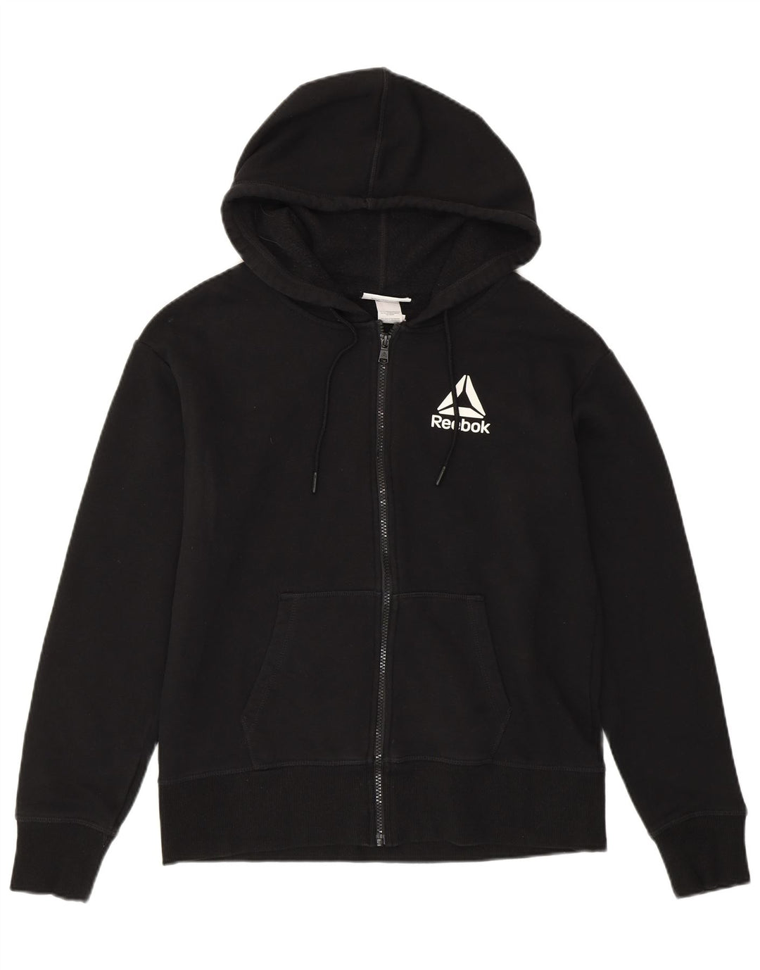 REEBOK Womens Zip Hoodie Sweater UK 14 Medium Black Cotton