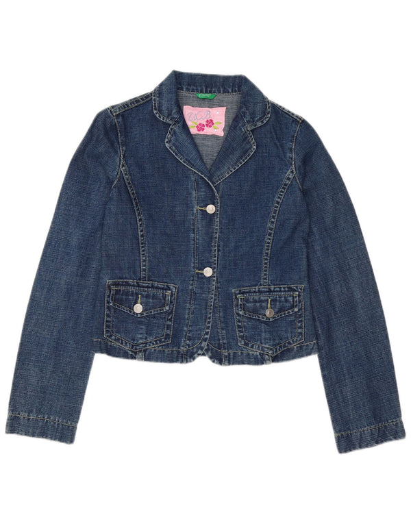 Benetton Girls 2 Button Denim Blazer Jacket 11-12 Years XL Blue Cotton