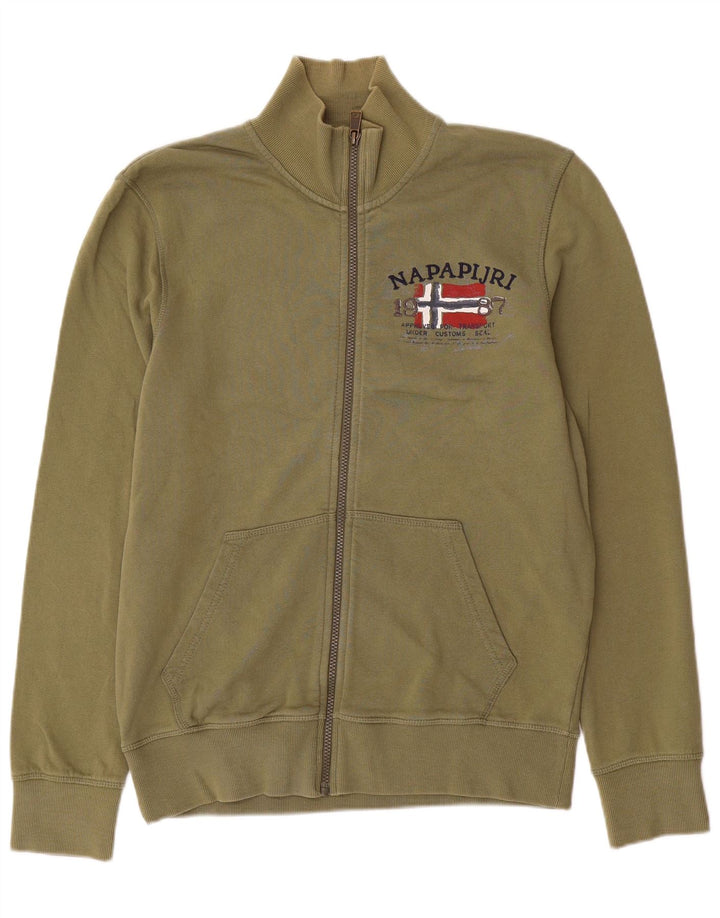 NAPAPIJRI Mens Graphic Tracksuit Top Jacket Medium Khaki Cotton