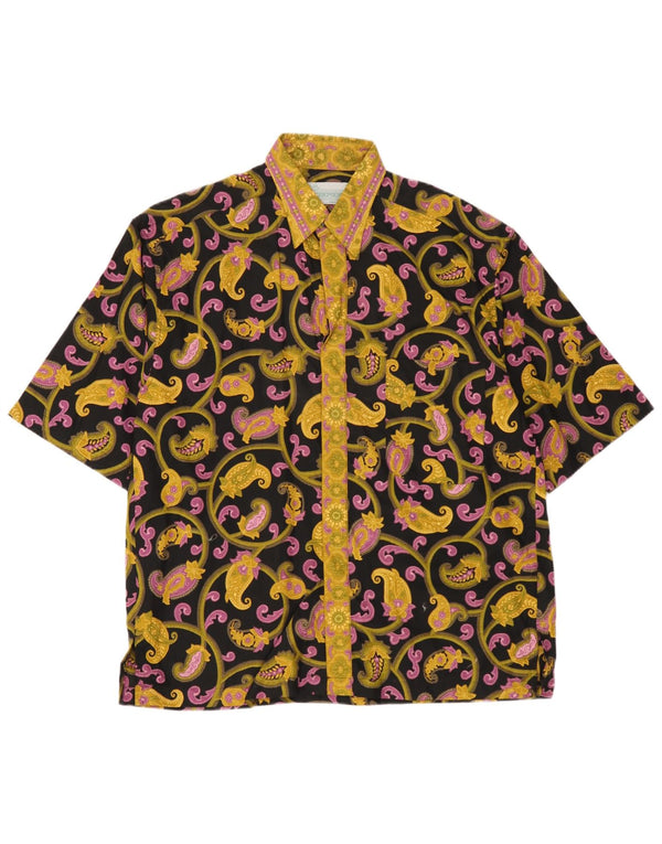 Vintage Mens Short Sleeve Shirt Medium Yellow Paisley Cotton