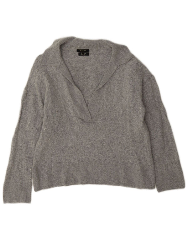 Massimo Dutti Womens Crop Polo Neck Jumper Sweater UK 10 Small Grey Viscose
