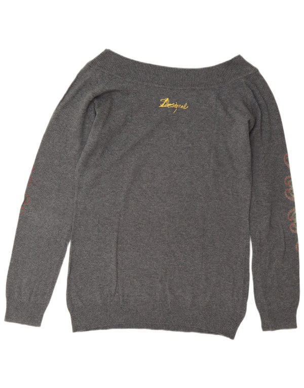Desigual Womens Graphic Boat Neck Jumper Sweater UK 18 XL Grey Paisley
