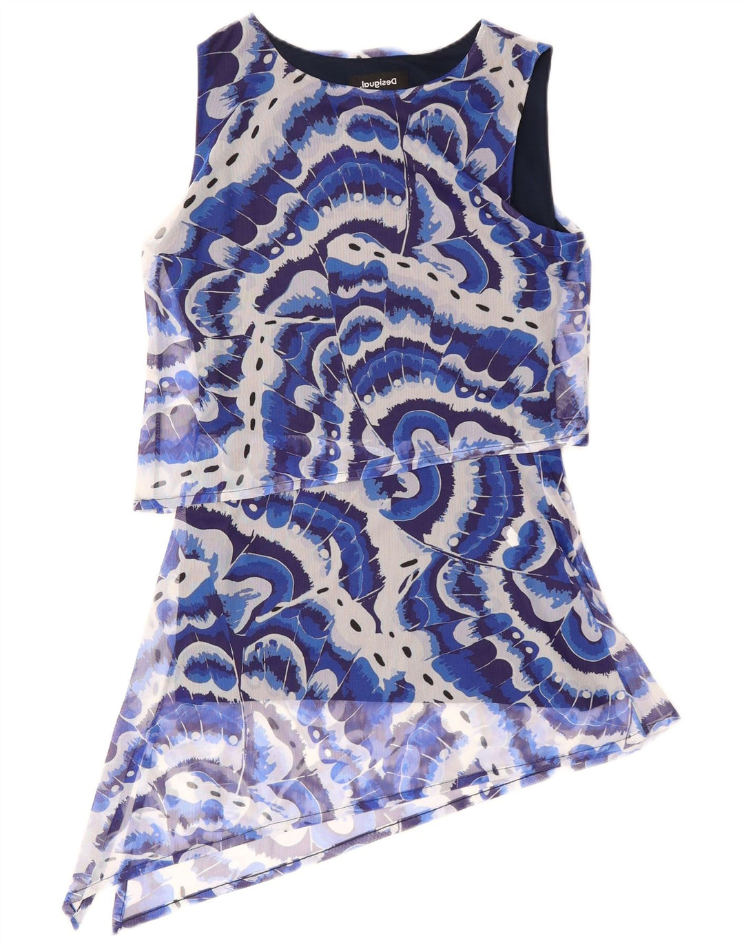 DESIGUAL Womens Abstract Pattern Asymmetrical Dress UK 10 Small Blue
