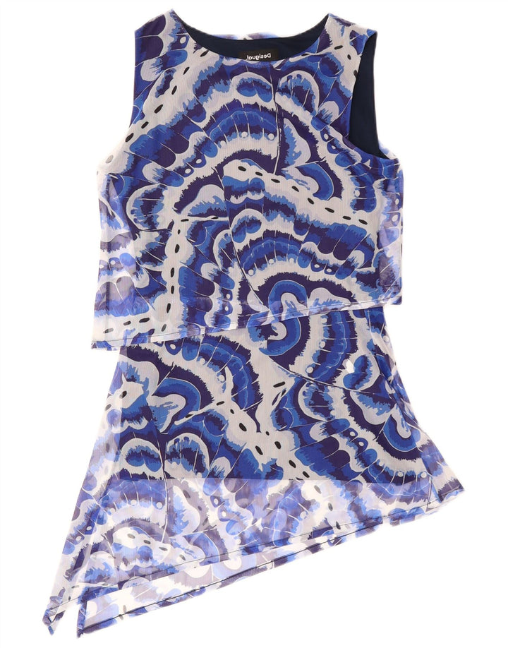 DESIGUAL Womens Abstract Pattern Asymmetrical Dress UK 10 Small Blue