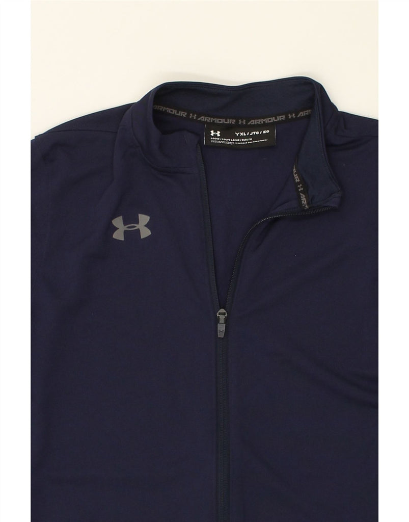 UNDER ARMOUR Boys Tracksuit Top Jacket 13-14 Years XL Navy Blue Polyester | Vintage Under Armour | Thrift | Second-Hand Under Armour | Used Clothing | Messina Hembry 