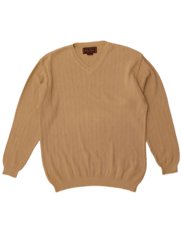 Marlboro Classics Mens V-Neck Jumper Sweater XL Beige Cotton