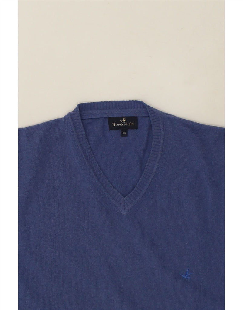 BROOKSFIELD Mens V-Neck Jumper Sweater IT 56 2XL Blue Wool | Vintage Brooksfield | Thrift | Second-Hand Brooksfield | Used Clothing | Messina Hembry 