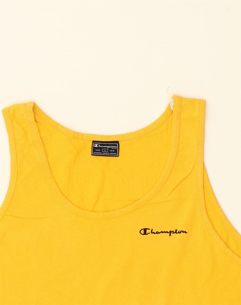 CHAMPION Womens Vest Top UK 14 Large Yellow Cotton | Vintage Champion | Thrift | Second-Hand Champion | Used Clothing | Messina Hembry 