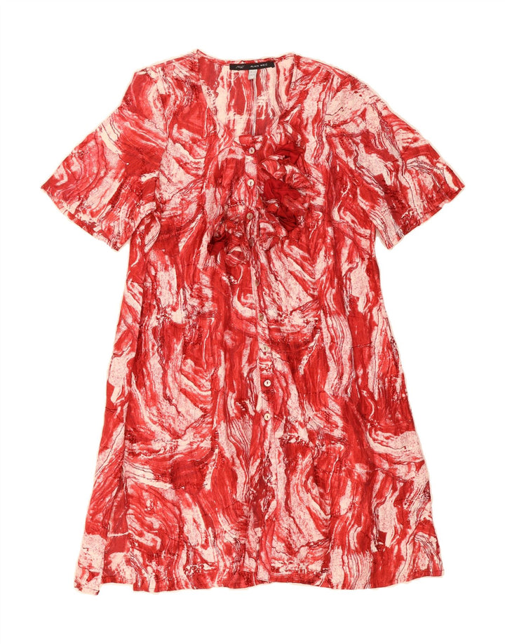 ALAIN WEIZ Womens Abstract Pattern A-Line Dress UK 16 Large  Red Linen Vintage Alain Weiz and Second-Hand Alain Weiz from Messina Hembry 