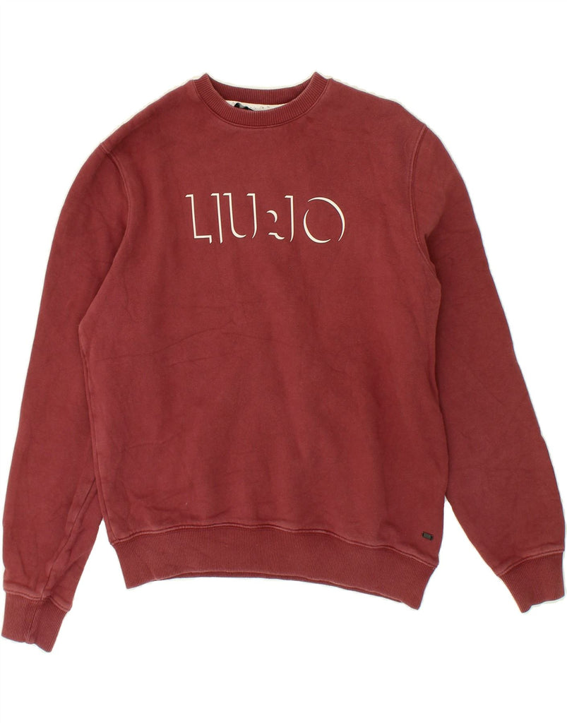 LIU JO Mens Graphic Sweatshirt Jumper Medium Burgundy Cotton | Vintage Liu Jo | Thrift | Second-Hand Liu Jo | Used Clothing | Messina Hembry 