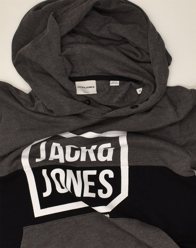 JACK & JONES Mens Graphic Hoodie Jumper Small Grey Colourblock Cotton | Vintage Jack & Jones | Thrift | Second-Hand Jack & Jones | Used Clothing | Messina Hembry 