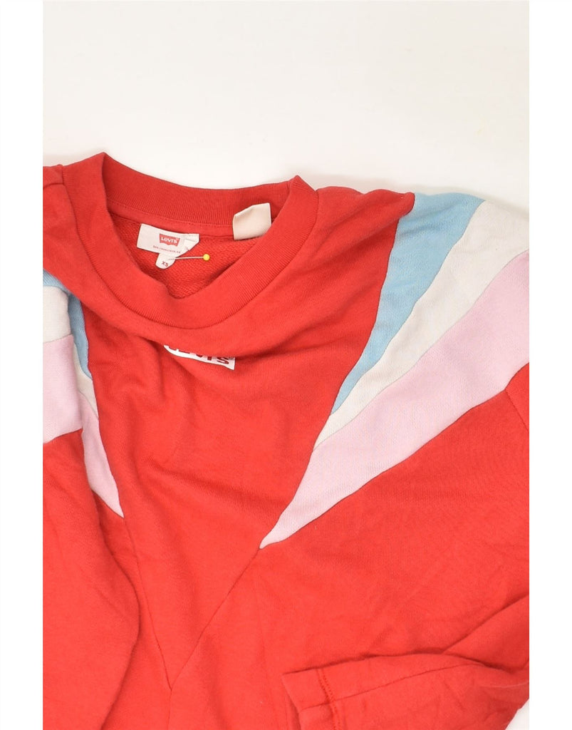 LEVI'S Womens Oversized Crop Sweatshirt Jumper UK 6 XS Red Colourblock | Vintage Levi's | Thrift | Second-Hand Levi's | Used Clothing | Messina Hembry 