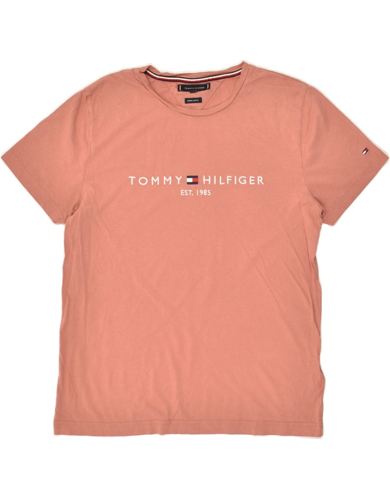 TOMMY HILFIGER Mens Graphic T-Shirt Top Large Pink Cotton | Vintage Tommy Hilfiger | Thrift | Second-Hand Tommy Hilfiger | Used Clothing | Messina Hembry 