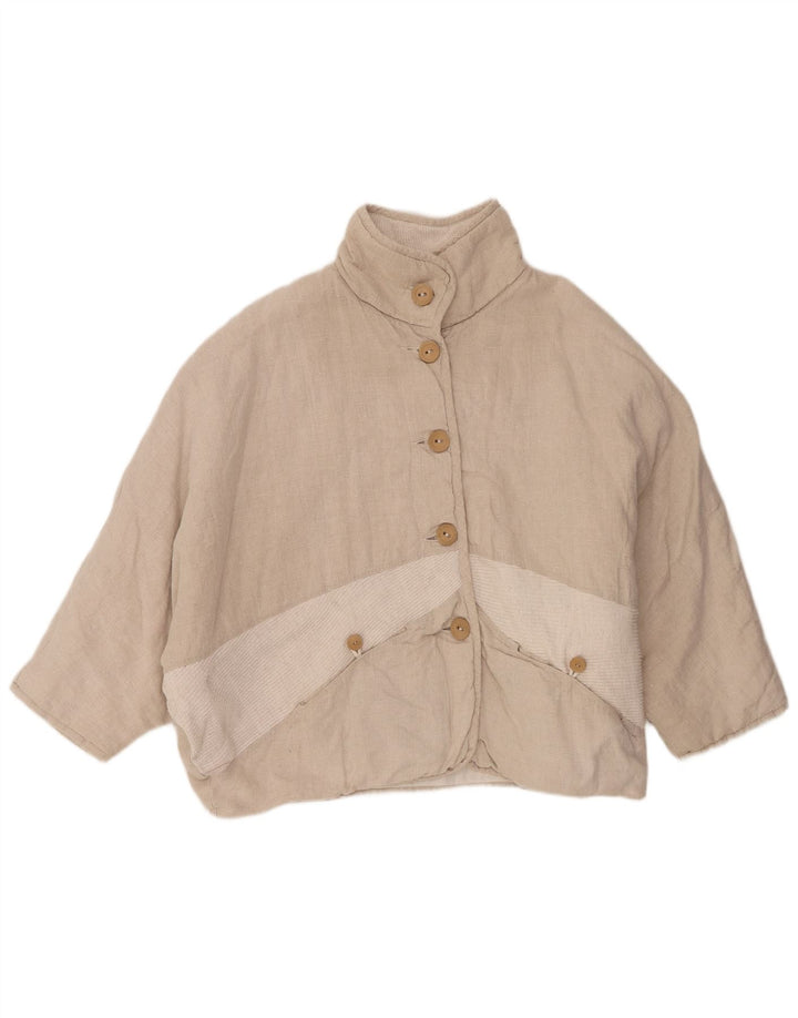 Vintage Womens 3/4 Sleeve Bomber Jacket UK 16 Large Beige Colourblock