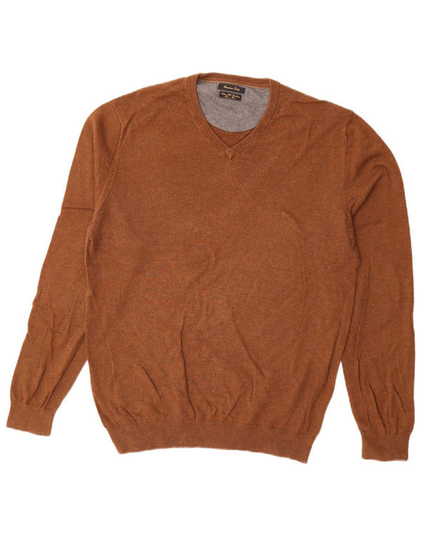 Massimo Dutti Mens V-Neck Jumper Sweater Medium Brown Cotton