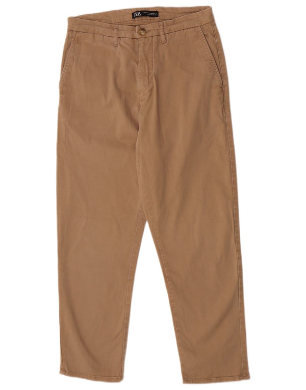 Zara Mens Tapered Cropped Trousers EU 38 Small W30 L25 Beige Cotton