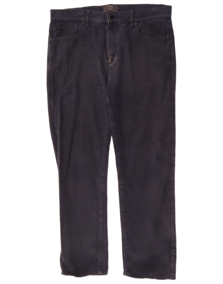 Marks & Spencer Mens Regular Casual Trousers W36 L29 Navy Blue Cotton