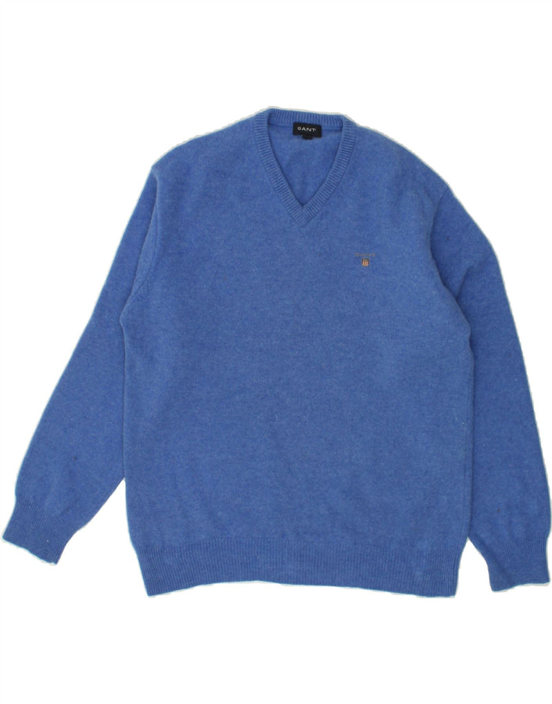 GANT Mens V-Neck Jumper Sweater XL Blue Lambswool | Vintage Gant | Thrift | Second-Hand Gant | Used Clothing | Messina Hembry 