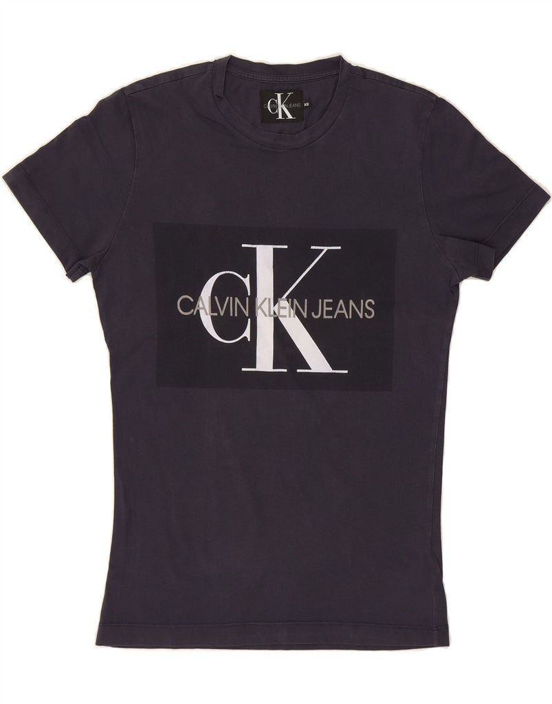 CALVIN KLEIN Mens Graphic T-Shirt Top XS Navy Blue Cotton Vintage Calvin Klein and Second-Hand Calvin Klein from Messina Hembry 