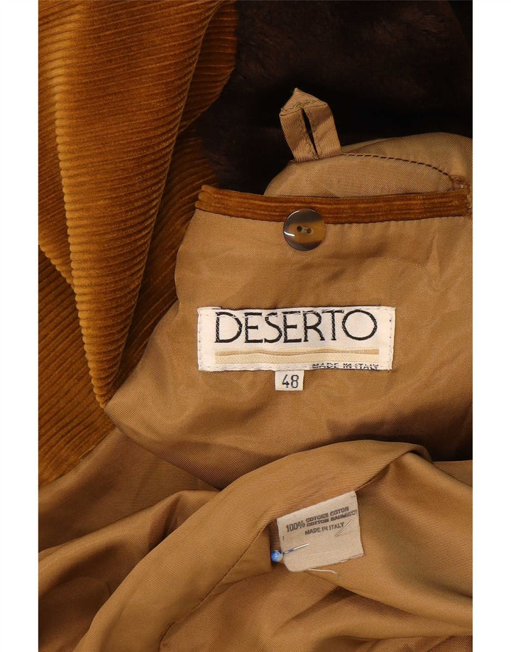 Deserto Mens Double Breasted Corduroy Coat IT 48 Medium Beige Colourblock