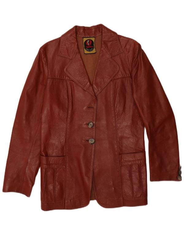 Vintage Womens 2 Button Leather Blazer Jacket UK 14 Medium Brown