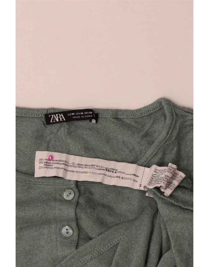 Zara Womens Crop Cardigan Sweater UK 12 Medium Green Viscose