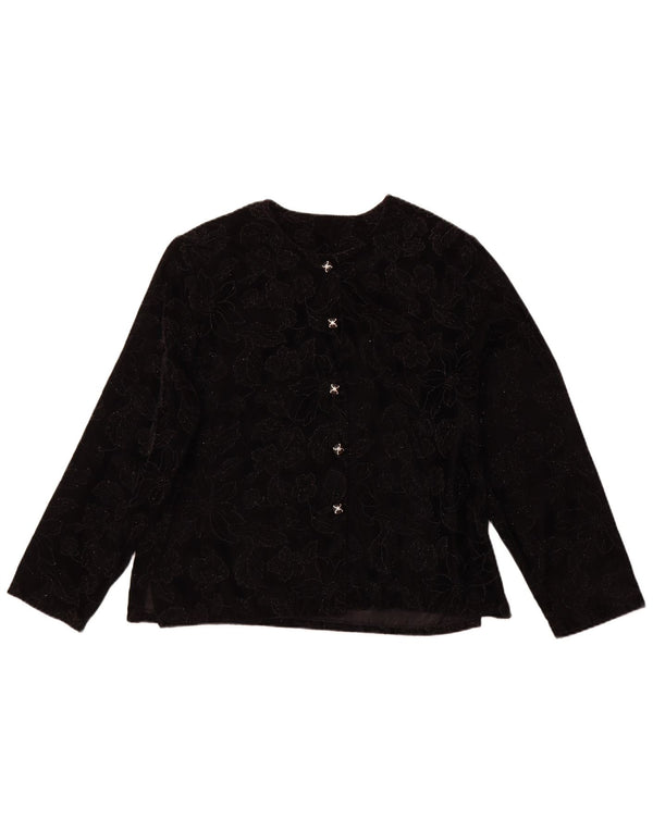 VINTAGE Womens Long Sleeve Blouse Top UK 16 Large Black Floral