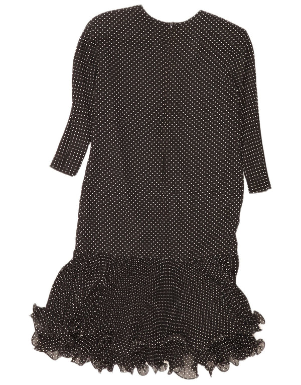 Vintage Womens 3/4 Sleeve Drop Waist Dress UK 10 Small Black Spotted