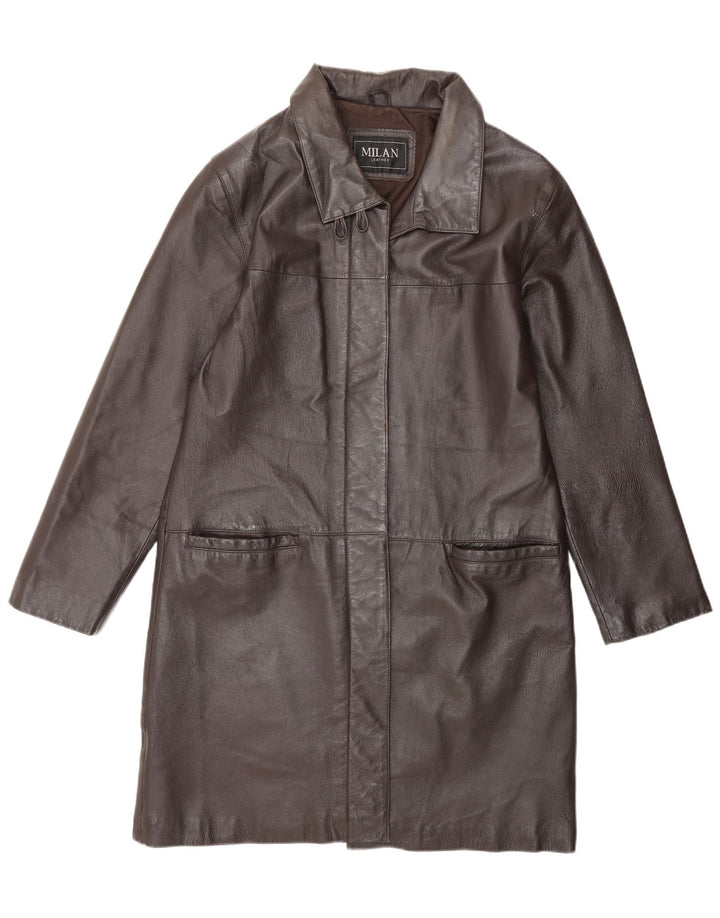 MILAN Womens Leather Coat UK 12 Medium  Brown Leather
