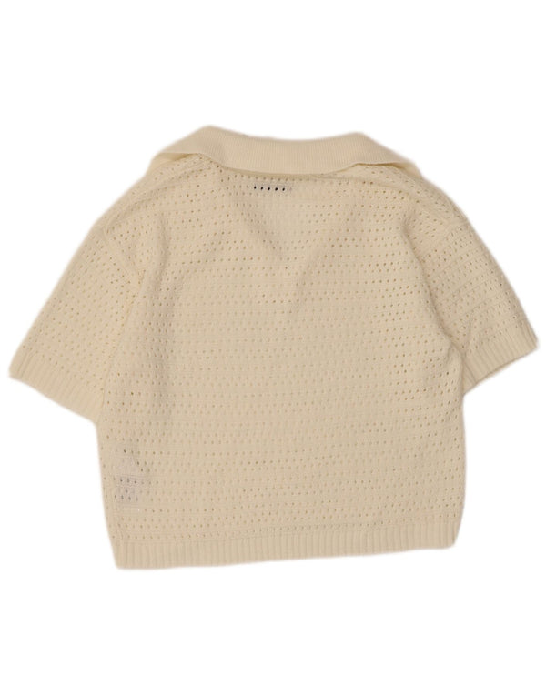 Pigalle Womens Crop Short Sleeve Polo Neck Jumper Sweater UK 10 Small White