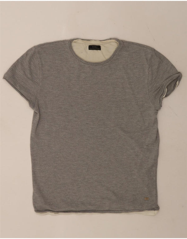 Zara Mens T-Shirt Top XL Grey Colourblock