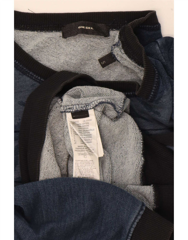 Diesel Mens Graphic Sweatshirt Jumper Small Navy Blue Colourblock Cotton