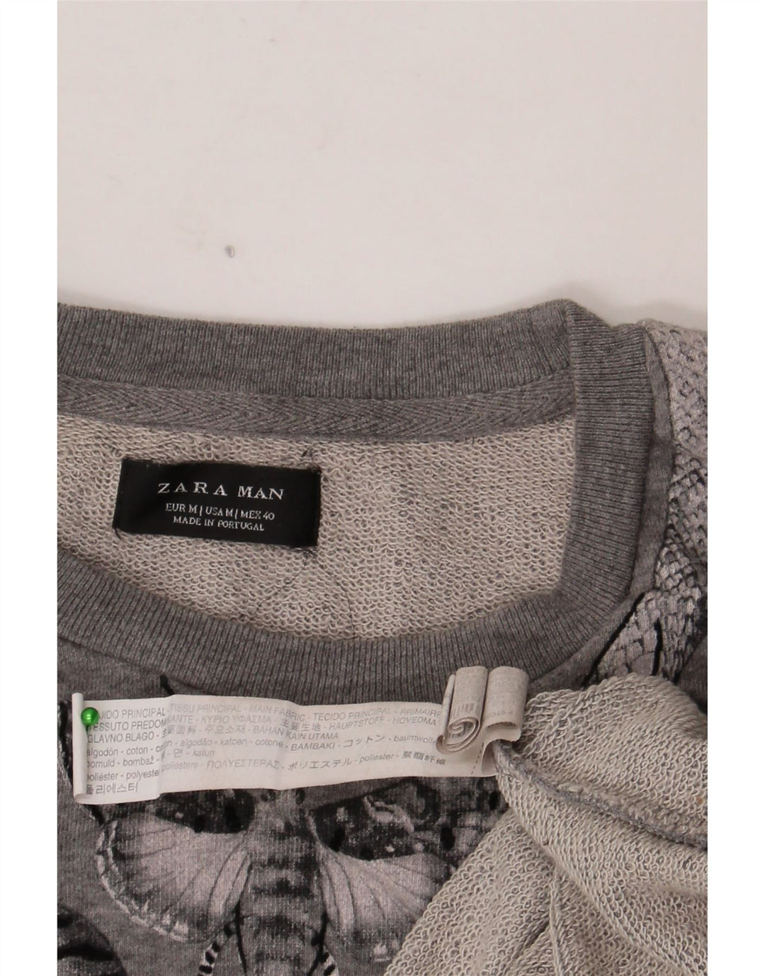 Zara Mens Graphic Sweatshirt Jumper Medium Grey Floral Cotton
