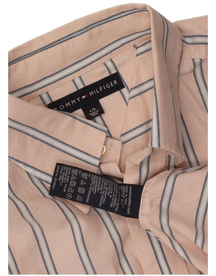 Tommy Hilfiger Mens Shirt Large Pink Striped Cotton