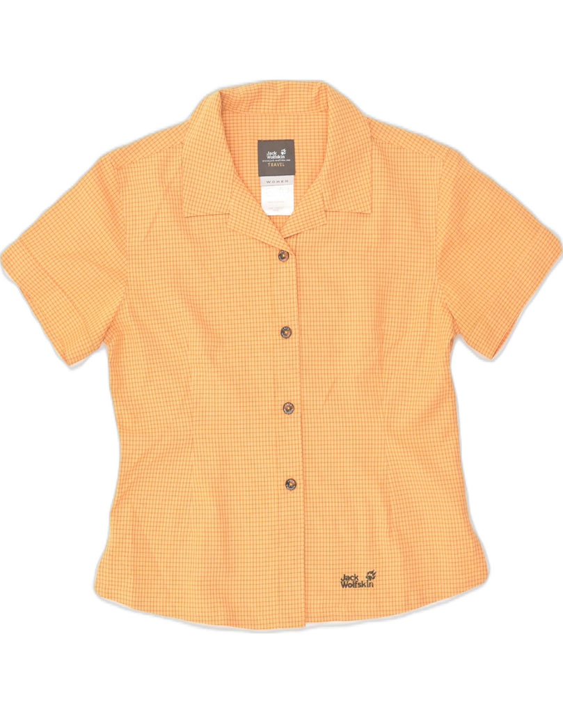 JACK WOLFSKIN Womens Short Sleeve Shirt UK 10 Small Yellow Check Polyester | Vintage Jack Wolfskin | Thrift | Second-Hand Jack Wolfskin | Used Clothing | Messina Hembry 