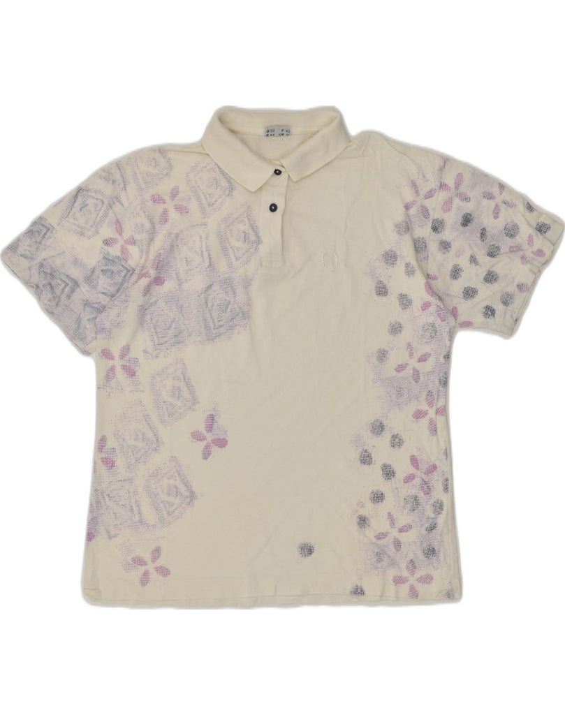 SERGIO TACCHINI Womens Polo Shirt US 10 Medium Beige Floral Cotton | Vintage Sergio Tacchini | Thrift | Second-Hand Sergio Tacchini | Used Clothing | Messina Hembry 