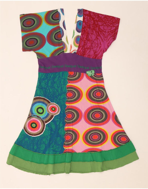 Desigual Womens A-Line Dress UK 18 XL Multicoloured Geometric Cotton