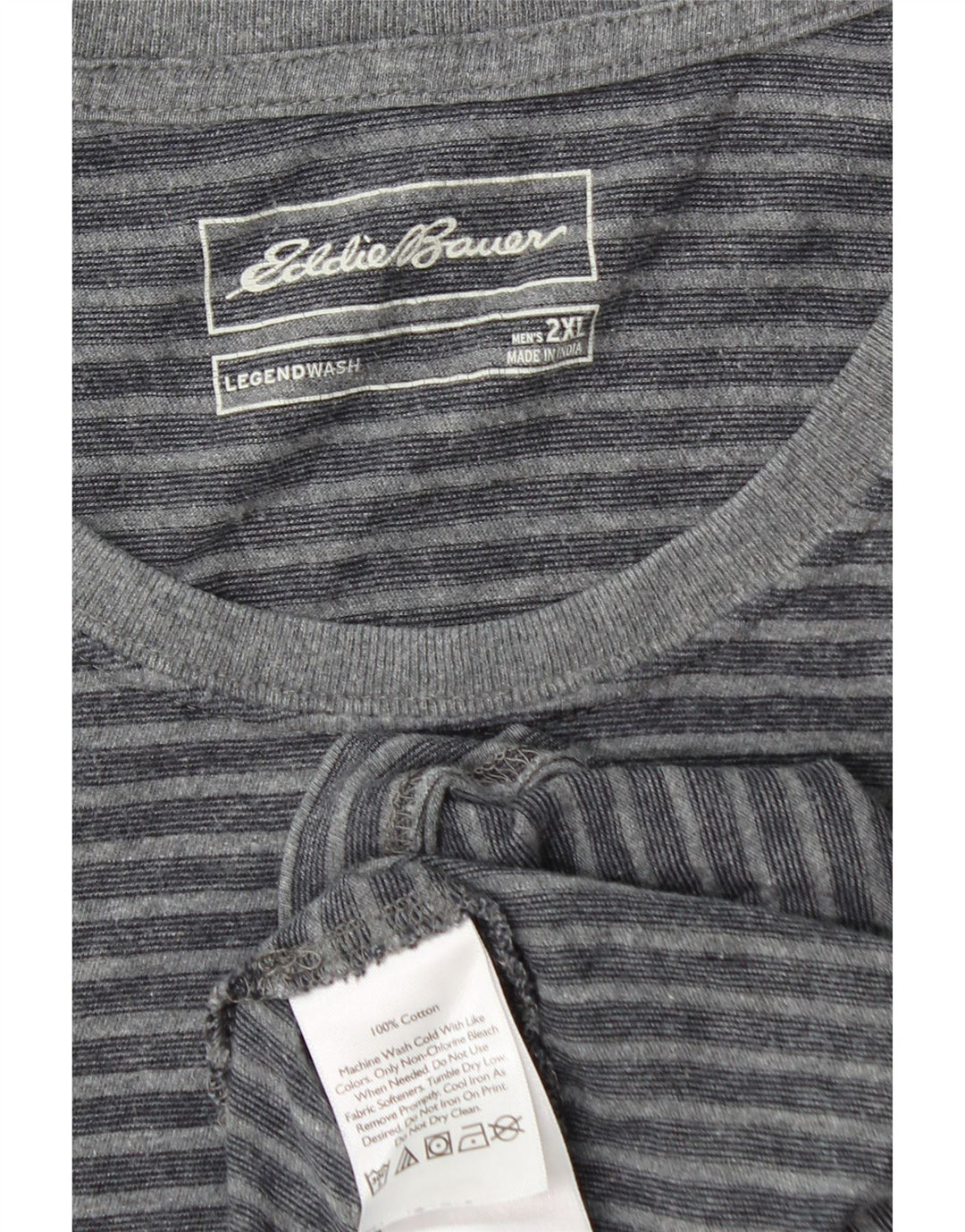 EDDIE BAUER Mens T-Shirt Top 2XL Grey Striped Cotton